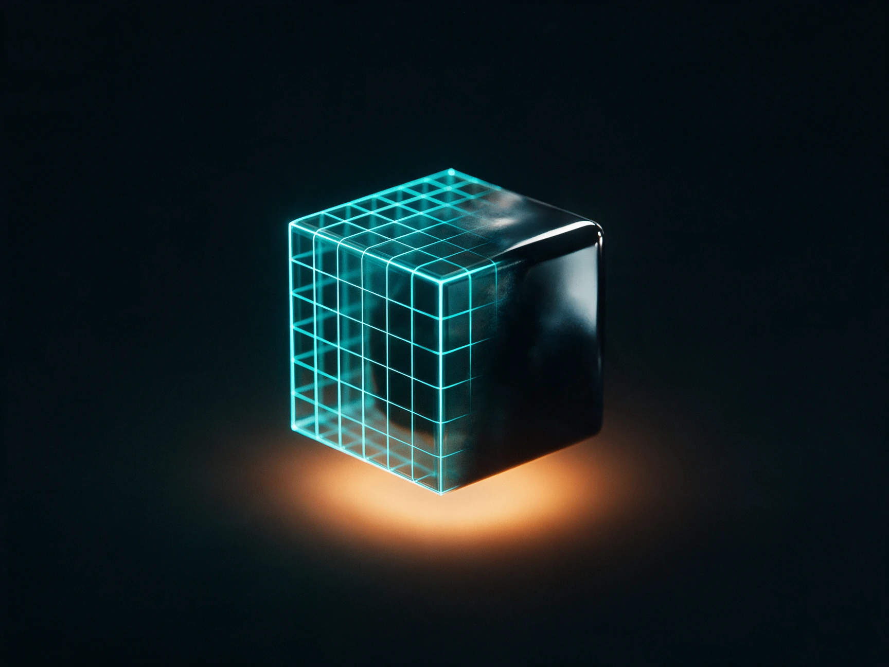 A wireframe resolving into a solid form
